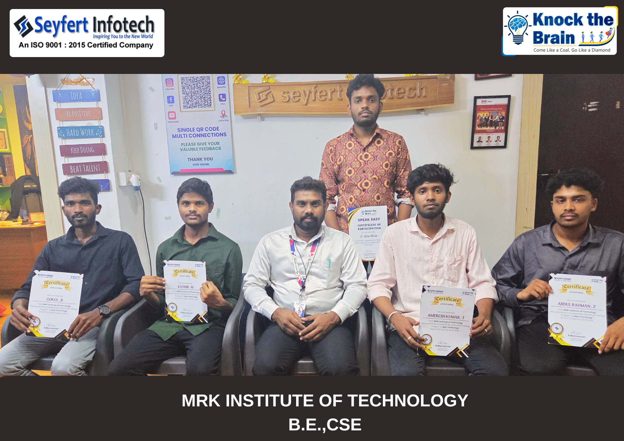 Practical internship completion at Knock The Brain